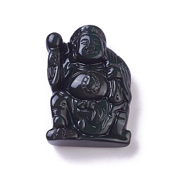 Obsidian Natural Obsidian Pendants, Buddha, 34.5x24.5x10.8mm, Hole: 1.2mm