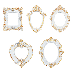 Kaki Clair 5 pcs 5 cadre photo en résine de style, cadre photo rétro en relief, pour la décoration de la maison de poupée, larme & ovale & rectangle & coeur, kaki clair, 93~121.5x79~98.5x7~11mm, diamètre intérieur: 43~79x37~46.5 mm, 1 pc / style
