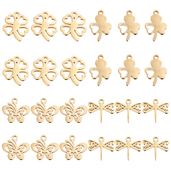 Golden 24Pcs 4 Style 304 Stainless Steel Pendants, Laser Cut, Mixed Shape, Golden, 9.5~12.5x8~10x1mm, Hole: 1.2mm, 6pcs/style