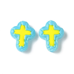 Небесно-голубой Бусины из стеклянной эмали, окрашенные методом запекания, бусины ручной работы, крестик, голубой, 14.5x11.5x4 мм, отверстие : 1 мм