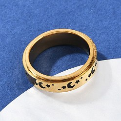 Золотой 304 вращающиеся кольца для пальцев из нержавеющей стали с эмалевым покрытием, лунный звездный узор, Кольцо-спиннер для успокоения беспокойства, медитации, золотые, 6 мм, размер США 7 1/4 (17.5 мм)