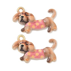 Сэнди Коричневый Окрашенного распылением эмали сплава подвески, подвески в форме собаки, стойки покрытие, золотые, песчаный коричневый, 15x24x4 мм, отверстие : 1.8 мм