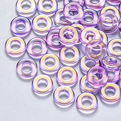 Medium Orchid Transparent Spray Painted Glass Beads, with Glitter Powder, Ring, Medium Orchid, 10x3mm, Hole: 4mm
