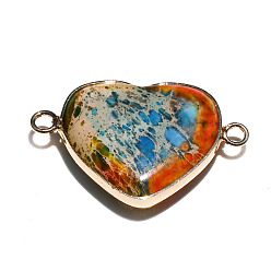 Красный Окрашенные натуральные императорские яшмы звенья соединительные подвески, сердечные ссылки, платина, красные, 33x21 мм