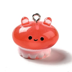 Помидор Подвески из прозрачной смолы морской серии, очарование осьминога, с железной фурнитурой с платиновым покрытием, помидор, 20x22x18.5 мм, отверстие : 2 мм