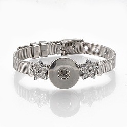 Platinum Alloy Rhinestone Snap Cord Bracelet Making, with Snap Buttons, Star, Platinum, 8-7/8 inch(22.5cm), 8mm, Fit snap button in 5~6mm knob.