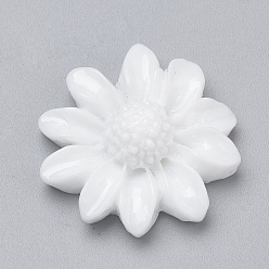 White Resin Cabochons, Chrysanthemum, White, 21x7mm
