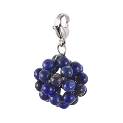 Ляпис-Лазурь Кулон из бисера с лазуритом, с 304 из нержавеющей стали Lobster Claw застежками, круглые, цвет нержавеющей стали, 33 мм
