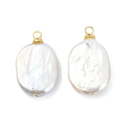 Золотой Подвески из натурального барочного жемчуга кеши, овальные подвески с латунными дужками, белые, золотые, 18.5~19.5x11.5x3.5~4 мм, отверстие : 1.6 мм