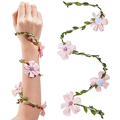 Pink Bracelets manchettes en polyester à fleurs avec fil de fer pour femmes, rose, 31-1/8 pouce (79 cm)