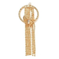 Real 18K Gold Plated Brass Big Pendants, Round Ring & Butterfly & Tassel Charms, Real 18K Gold Plated, 55x20x5mm, Hole: 1.5mm