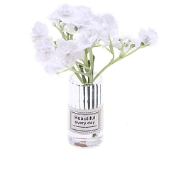 Белый Пластиковые цветочные миниатюрные украшения, со стеклянной вазой, аксессуары для кукольного домика с микро-ландшафтом, притворяясь опорными украшениями, белые, 80x70x20 мм