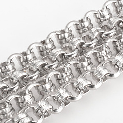 Stainless Steel Color 304 Stainless Steel Textured Rolo Chains, Unwelded, Stainless Steel Color, 8mm
