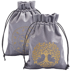 Mixed Shapes 2 шт. 2 стили прямоугольные бархатные мешочки для хранения карт Таро с золотым тиснением на завязке для гадания, карты Таро, серые, разнообразные, 18x13x0.3 см, 1 шт / стиль