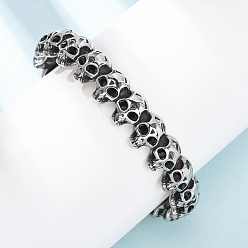Античное Серебро 316 браслеты-манжеты из хирургической нержавеющей стали, со стразами, череп, античное серебро, внутренний диаметр: 2.42 дюйм (6.15 см)