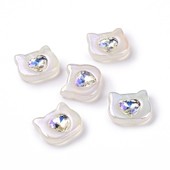 White Acrylic Cabochon, with Acrylic Rhinestone, Cat Head with Heart, White, 22x25x8mm