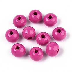 Камелия Круглые бусины из натурального дерева схима, окрашенные распылением, камелия, 8~8.5x6.8 мм, отверстие : 1.8~2 мм