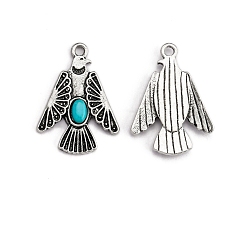 Птица Синтетические бирюзовые подвески, с фурнитурой сплавочной тибетского стиля, птица, 29x21 мм