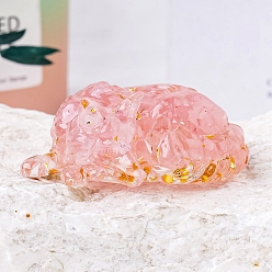 Розовый Кварц Украшение дисплея лисы из смолы, с натуральными чипсами из розового кварца внутри для украшения стола домашнего офиса, 60x40 мм