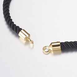 Golden Nylon Twisted Cord Bracelet Making, Slider Bracelet Making, with Brass Findings, Tree of Life, Black, Golden, 8-5/8 inch(220mm), 3mm, Hole: 2mm