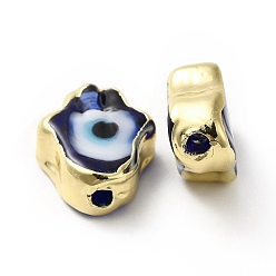 Midnight Blue Handmade Evil Eye Lampwork Beads, with Golden Plated  Brass Edge, Long-Lasting Plated, Hamsa Hand, Midnight Blue, 15~17x11.5~12.5x5~5.5mm, Hole: 1.8mm
