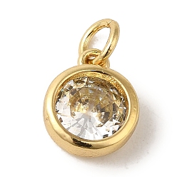 Real 18K Gold Plated Brass with Single Clear Cubic Zirconia Pendants, Round, Real 18K Gold Plated, 11x9x4mm, Hole: 3.2mm