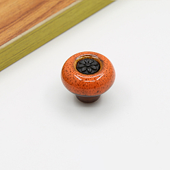 Оранжево-Красный Дверные ручки шкафа из цинкового сплава, кухонный ящик тянет ручки шкафа, плоский круглый с цветочным и леопардовым принтом, оранжево-красный, 32x26 мм