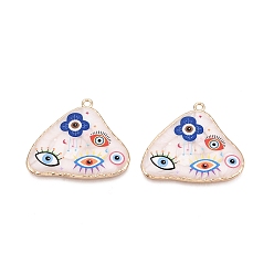 Разноцветный Печатные эмали подвески сплава, треугольник, сглаз и цветочный амулет, стойки покрытие, без кадмия и без свинца и без никеля, золотые, красочный, 33.5x39x2.5~3 мм, отверстие : 2 мм