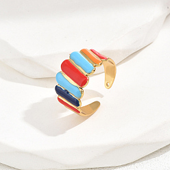 Stripe Stainless Steel Open Cuff Rings, Colorful, Stripe, No Size