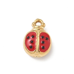 Настоящее золото 18K 304 нержавеющей стальной эмали подвески, божья коровка прелести, реальный 18 k позолоченный, 17x12x7 мм, отверстие : 1.8 мм