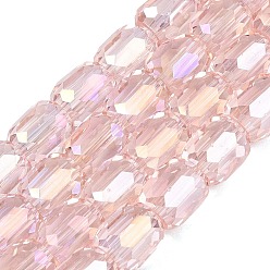 Pink Гальванизируйте прозрачное стекло бисер нитей, колонка, граненые, с покрытием AB цвета, розовые, 8.5x7.5~8 мм, отверстие : 1~1.2 мм, около 20~22 шт / нитка, 6.50~7.48 дюйм (16.5~19 см)
