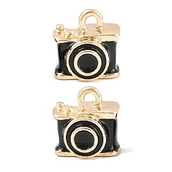 Black Alloy Enamel Pendants, 3D Camera Charms, Golden, Black, 10x10x6.5mm, Hole: 1.6mm