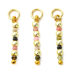 Золотой Подвески из ограненного натурального многоцветного турмалина и синтетического немагнитного гематита с гальваническим покрытием., круглые подвески из бисера, с 304 фурнитурой из нержавеющей стали, золотые, 20x2.5 мм, Перейти кольцо: 5x0.8 мм, внутренний диаметр: 3.4 мм