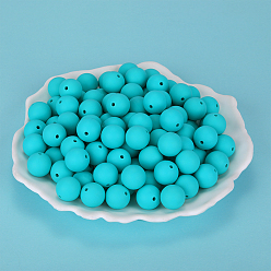 Turquoise Round Silicone Focal Beads, Chewing Beads For Teethers, DIY Nursing Necklaces Making, Turquoise, 15mm, Hole: 2mm