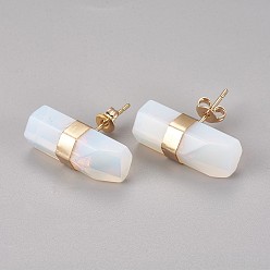 Опал Серьги с опалитом, с латунной фурнитурой , столб, золотые, 7~8x21~22 мм , штифт: 0.8 мм