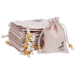 Фора 20 пакеты мешковинные упаковочные, шнурок сумки, с деревянных бусин, прямоугольные, оранжевые, 14.6~14.8x10.2~10.3 см