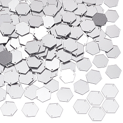 Шестиугольник 200шт. зеркальный эффект акриловые пришивные стразы, звенья с двумя отверстиями, аксессуары для одежды, шестиугольник, 20x17.5x1.2 мм, отверстие : 1.2 мм