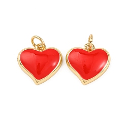 Настоящее золото 18K Латунь эмаль подвески, сердце прелести, стойки покрытие, долговечный, без свинца и без кадмия, с целью перехода в кольце, реальный 18 k позолоченный, 13.5x14x4 мм, отверстие : 3.5 мм