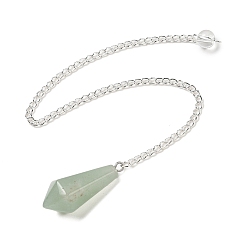 Зеленый Авантюрин Маятники для биолокации с конусом из натурального зеленого авантюрина, с посеребренными железными цепями, граненые, 210~215 мм