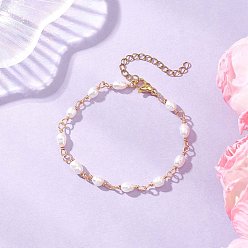 Золотой Браслеты с звеньями из натурального культивированного пресноводного жемчуга для женщин, с латунной фурнитурой , золотые, 7-1/4 дюйм (18.5 см)