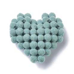 Medium Turquoise Flocky Resin Woven Beads, Heart, Medium Turquoise, 30x31x11mm