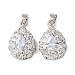 Платина Латунные микро проложить кубического циркония подвески, слезинки, платина, платина, 19x12.5x8 мм, отверстие : 5x3 мм