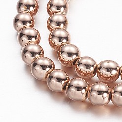 Гальванический Розовый Золотой Гальванизировать немагнитных синтетический гематит бисер пряди, бисер нитей, круглые, покрытием из розового золота, 6 мм, Отверстие: около 1.0~1.2 мм, около 70 шт / нитка, 15.7 дюйм