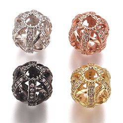 Mixed Color Brass Micro Pave Clear Cubic Zirconia Beads, Hollow Round, Mixed Color, 12.5mm, Hole: 3.5mm