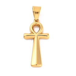 Золотой 304 подвески из нержавеющей стали, анкх крест прелести, ионное покрытие (ip), золотые, 36.5x17.5x3 мм, отверстие : 7.4x5.2 мм