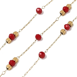 (123L) Белый крем непрозрачный блеск 304 кабельные цепи из нержавеющей стали, рондель, со стеклом, ионное покрытие (ip), реальный 18 k позолоченный, пайки, с катушкой, огнеупорный кирпич, 2x0.7x0.3 мм, около 32.81 футов (10 м) / рулон