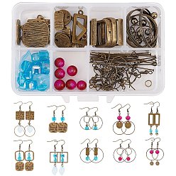 Antique Bronze DIY Earring Making Kits, Including Brass Linking Rings & Earring Hooks, Alloy Pendants, Non-magnetic Synthetic Hematite & Glass Beads, Antique Bronze, 18x20x1mm, 4pcs