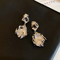 Silver Alloy Stud Dangle Earrings for Women, Nuggets, Silver, 55x25mm