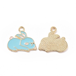 Dark Turquoise Alloy Enamel Pendants, Rabbit Charm, Light Gold, Dark Turquoise, 17.5x18.5x1mm, Hole: 2mm