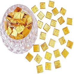 Goldenrod Glass Cabochons, Gold Foil Mosaic Tile, for Home Decoration or DIY Crafts, Square, Goldenrod, 20x20x4mm, about 70pcs/box
